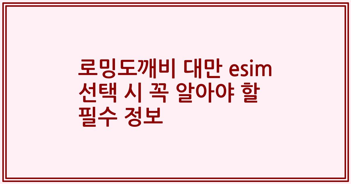 로밍도깨비 대만 esim 선택 시 꼭 알아야 할 필수 정보