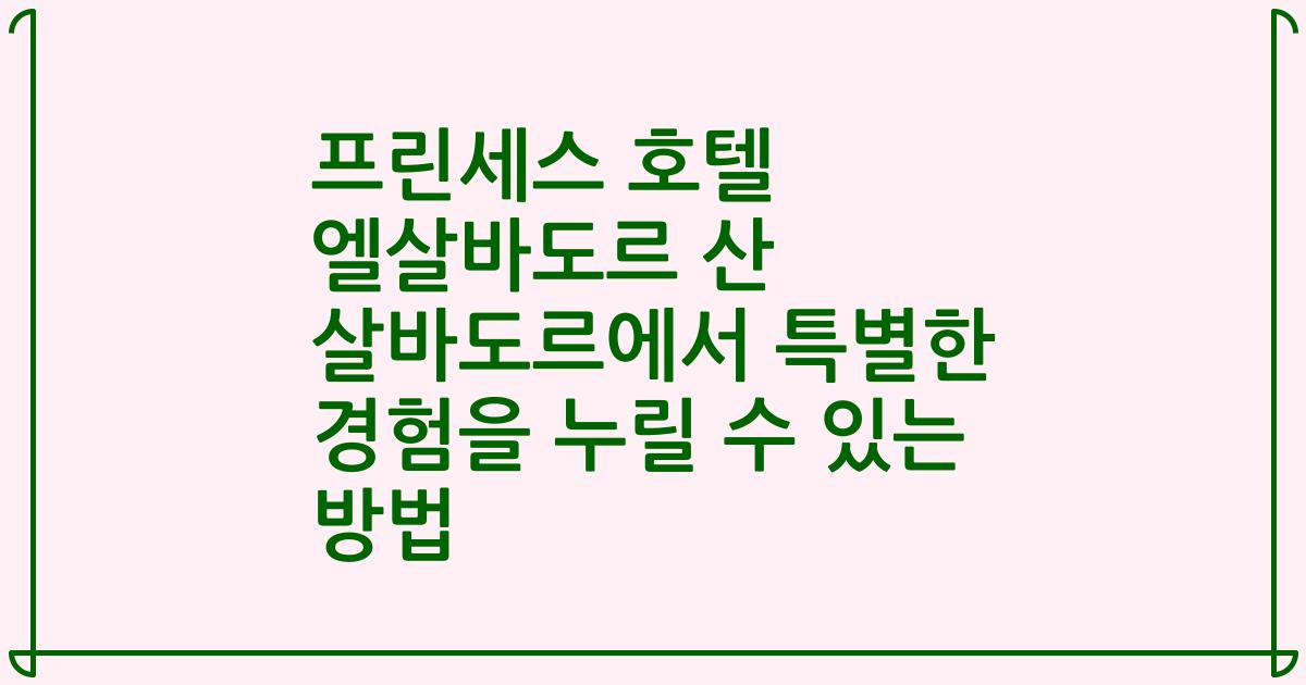 프린세스 호텔 엘살바도르 산 살바도르에서 특별한 경험을 누릴 수 있는 방법