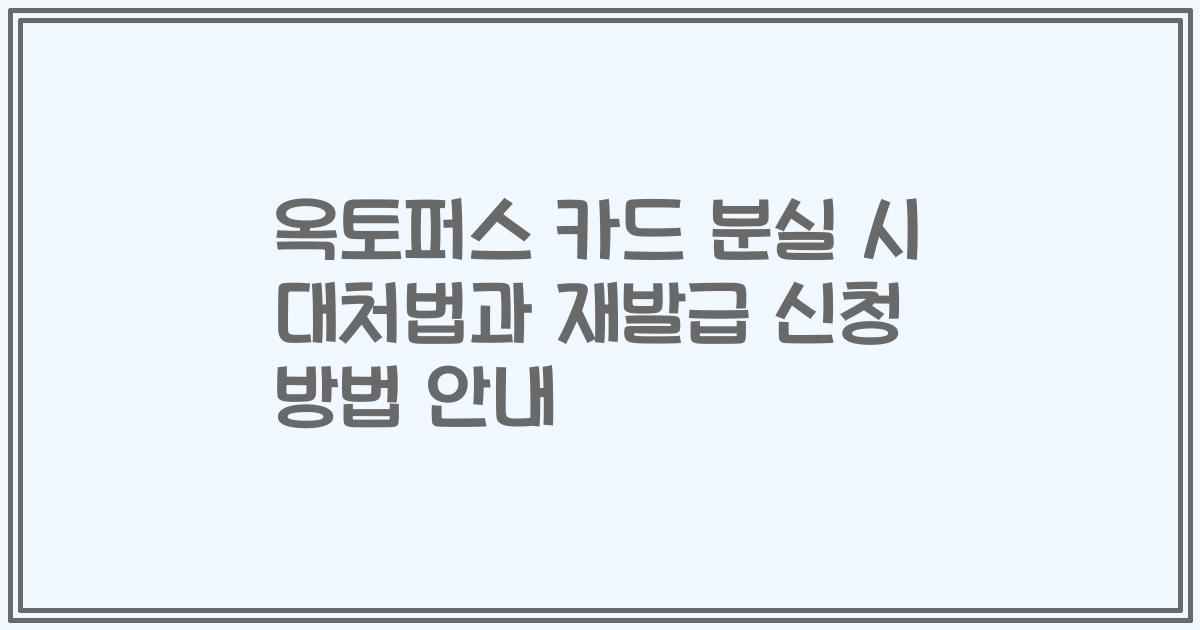 옥토퍼스 카드 분실 시 대처법과 재발급 신청 방법 안내